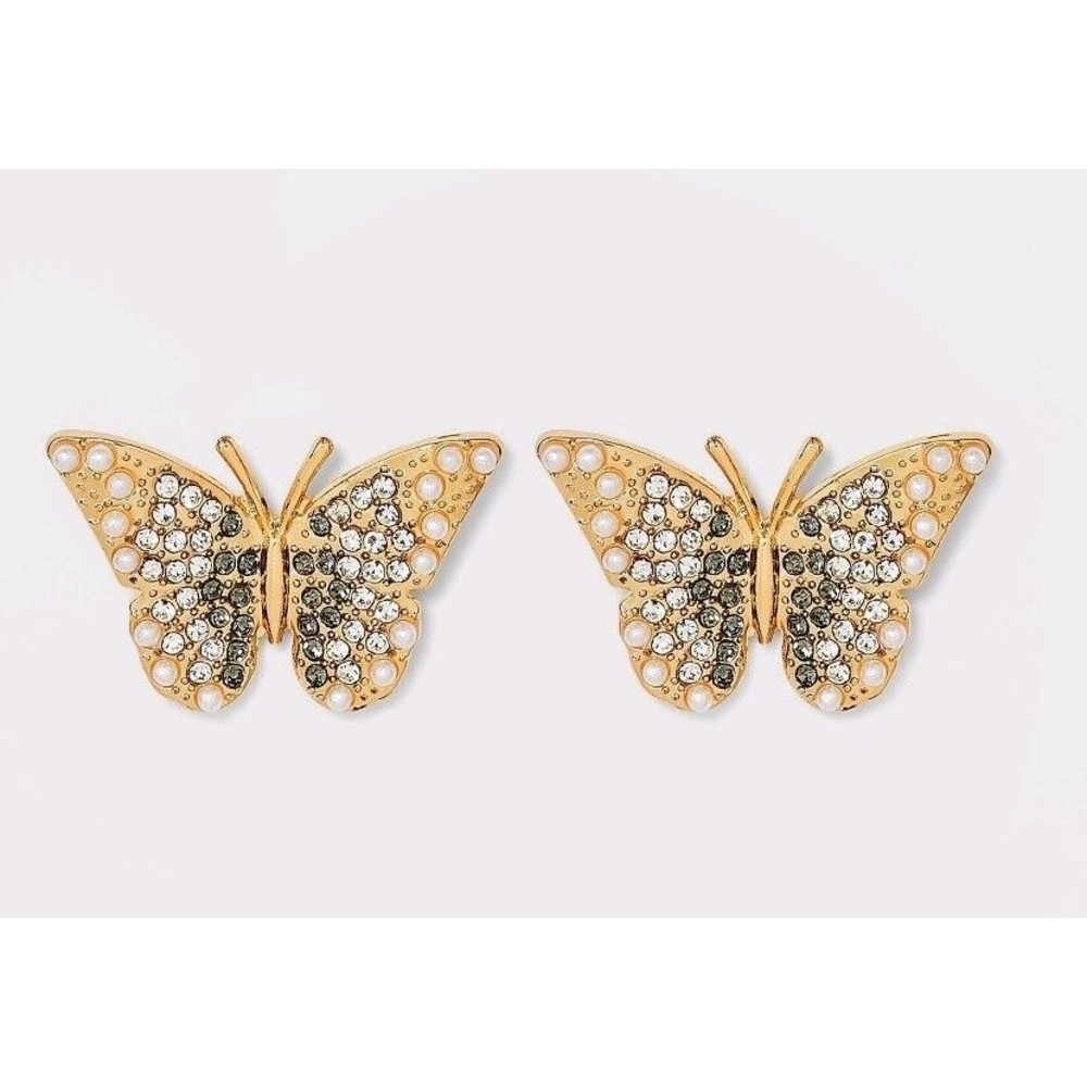 3/$15 SUGARFIX by BaubleBar Crystal Wings Butterfly Stud Earrings Gold Tone